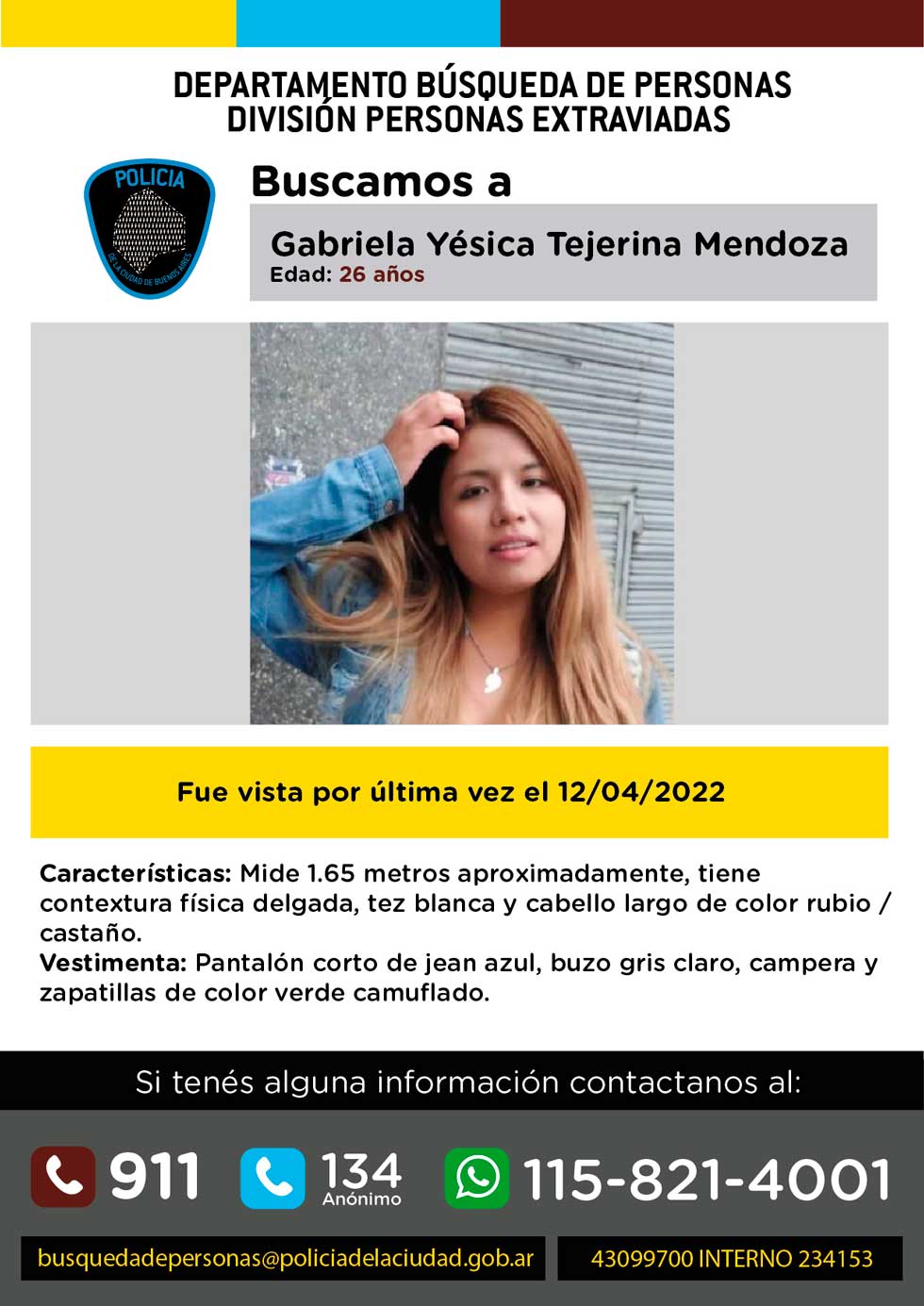Búsqueda de persona - Gabriela Yésica Tejerina Mendoza